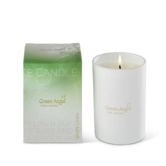 Green Angel Candle White Linen