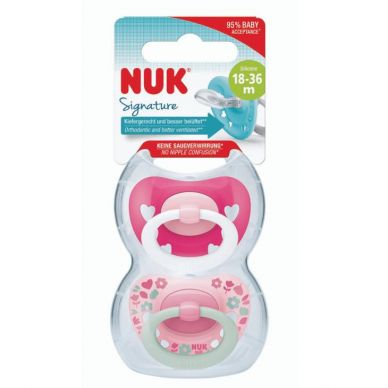 NUK Signature Night Silicone Soothers Pink 18-36 Months