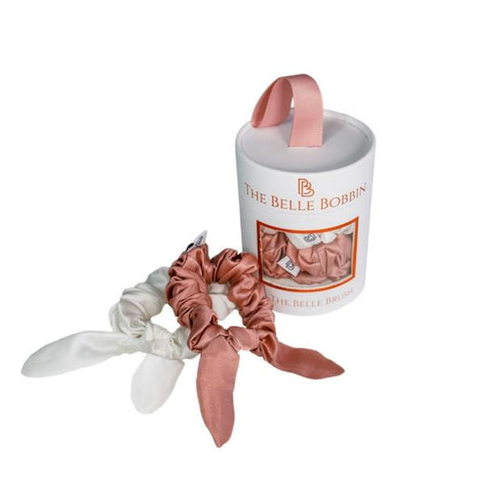 The Belle Bobbin - 100% Mulberry Silk Scrunchies - Pink & White
